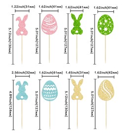 24 piezas de decoración para magdalenas de Pascua con purpurina, lindas decoraciones para tartas de conejo, conejo para Pascua, primavera, baby shower, suministros para fiestas de cumpleaños para niños