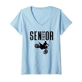 Womens Senior 2026 Motocross Silhouette Design Class of 26 V-Neck T-Shirt