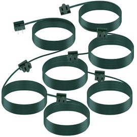 Kanayu 18 ft Christmas Light Extension Cord with SPT-1 Male and Female Plug Green Electrical Wire with 7 Vampire Plugs for Indoor Christmas Lighting