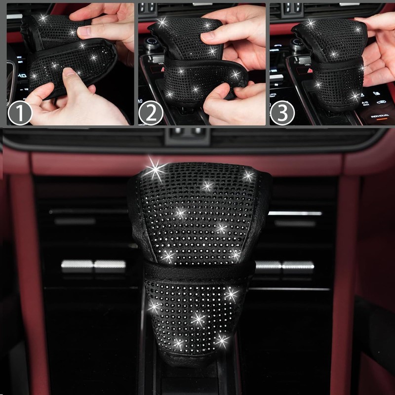 NBTEPEM 30 Pcs Black Bling Car Accessories Set for Women,