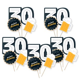 Big Dot of Happiness Cheers and Beers to 30 Years - 30th Birthday Party Centerpiece Sticks - Table Toppers - Set of 15