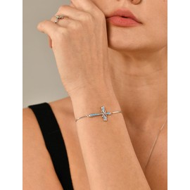 YL Cross Bracelet 925 Sterling Silver Infinity Sideways Link Bracelet Created Aquamarine Jewelry for Women