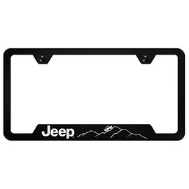 Au-TOMOTIVE GOLD Laser Etched Logo Cut-Out License Plate Frame for Jeep Mountain (Black)