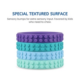 Chew Bracelets for Sensory Kids, Silicone Chew Bracelet, Oral Motor Chewy Teether Bracelet for Chewers with Autism, ADHD, SPD, or Biting Needs, 4 Colors
