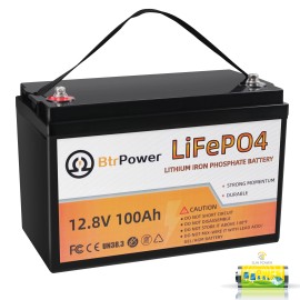 BtrPower 12V 100Ah LiFePO4 Lithium Battery Deep Cycle for RV Marine Off-Grid Solar System