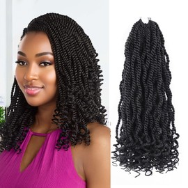 14 Inch Crochet Hair Senegalese Twist Crochet Braids for Black Women 8 Packs Pre Looped Short Micro Braids with Curly Ends Pre Twisted Kinky Twists Crotchet Braid (14 Inch,1B)