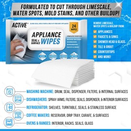 ACTIVE Home Appliance Surface Cleaner Wipes Heavy Duty Wipe for Cleaning Washing Machine, Dryer Stainless Steel Refrigerator, Glass Cooktop, Microwave, Dishwasher, Counter, Tile - 24 Large Wipes