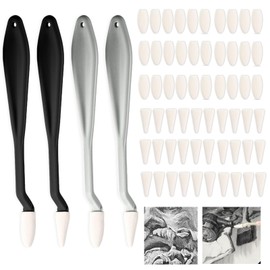 4PCS Sketch Drawing Tools, Blending Stumps with 60PCS Sponge Heads, Art Blenders, Sketch Trimmer Erase Sponge Wiper Pencils for Students, Artists, Detail Painting(Gray, Black)