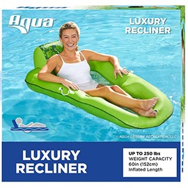 Aqua LEISURE Luxury Water Lounge, X-Large, Inflatable Pool Float with Headrest, Backrest and Footrest, Lime Floral Trip Print, (L x W): 63 x 36