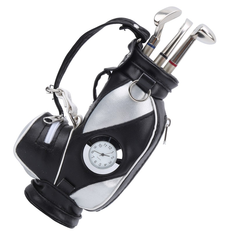 Mini Desktop Golf Bag Pen Clock Zinc Alloy PU Leather
