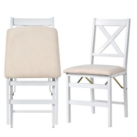 COLAMY Folding Dining Chairs Set of 2, Foldable Chairs with Padded Seats, Wood Folding Dining Room Chairs for Dinner, Kitchen, Party, Camping, White