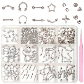 12Grids Nail Piercing Charms Silver Charms for Nails Metal Punk Goth Charm Studs Spikes Rings Piercing Nail Rhinestones Mixed Shape Y2k Nails Gems Flat Back Alloy Shiny Rivets Nails Jewels for Women