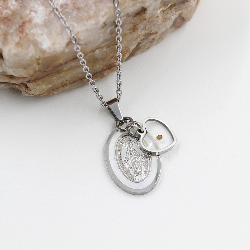 NA Oval Virgin Mary Mustard Seed Christian Pendant Religion Necklace