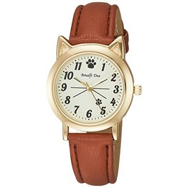 Arias WW20026A Women's Analog Wristwatch, Waterproof, Leather Strap, Cat, White, Dial, Braun