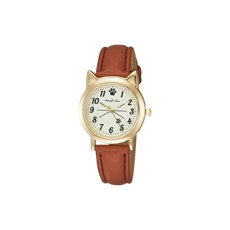 Arias WW20026A Women's Analog Wristwatch, Waterproof, Leather Strap, Cat, White,