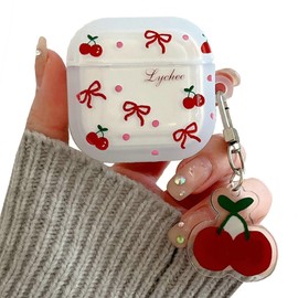 JANDM for AirPods 4 Case with Cherry Keychain,Shockproof Lovely Clear Cute Bowknot Design Case with Keychain for AirPods 4nd Generation