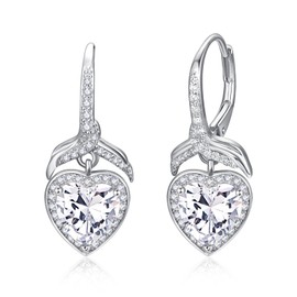 PRAYMOS Heart Earrings Women's Earrings Silver 925 Birthstone Heart Hoop Earrings Silver Earrings, Silver