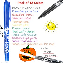12 Erasable Pens Eraser Pen, Rub Out Pens for Kids Adults, Erasable Pen with Rubber, Erasable Gel Pens with Rubbers on the End,Ink Eraser Friction Pens Writing Pens for School Work Stationary Supplies
