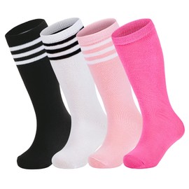 Zando 4 Pairs Toddler Knee High Socks - Black Soccer, Baseball, Dress, Long Sports Tube Socks for Boys Girls - School Uniform Stockings Black/White/Pink/Hot Pink 6-9 Years