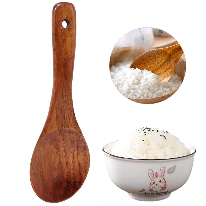 Honbay 2PCS Wooden Rice Paddle Wood Spoons Nonstick Heat Resistance