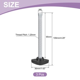 sourcing map 3Pcs Tee Wing Knobs Thumb Screws, M8 x 95mm Clamping Screw Knob Male Thread Carbon Steel T Shaped Thumb Screws Handle 36mm Dia. for Hand Tightening Knob Replacement, Black