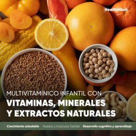 Multivitamínico Natural para Niños Sin Azúcares  Ñame, Eucommia, Raíz de Astrágalo  Complejo B, Vitamina D, Zinc, Calcio  Health Hack Tiny Giants     