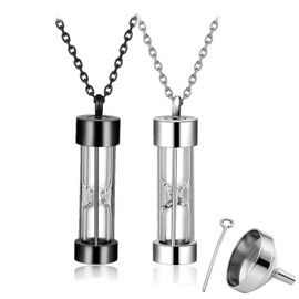 JSDDE Jewellery Set of 2 Memorial Pendants for Opening with Necklace Set Urn Pendant Ash Sand Locket Memorial Charms Pendant Silver Black Partner Chains for Women Men, Metal, No Gemstone