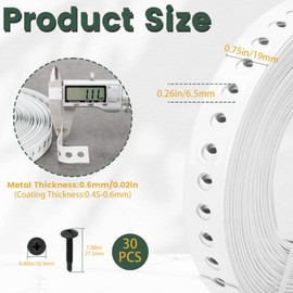 White Metal Strap with Holes 3/4 Inch×33-Feet Perforated Hanger Strap 0.6mm Thickness Securing Strap with Black Truss Head Screws for Plumbers work and Building Applications