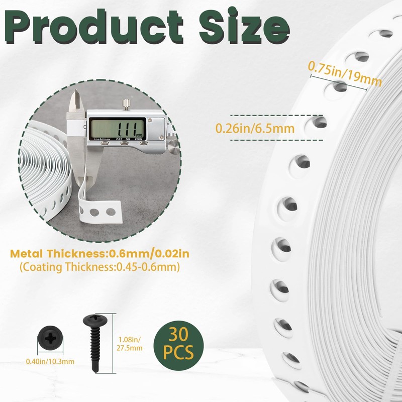 White Metal Strap with Holes 3/4 Inch×33-Feet Perforated Hanger Strap