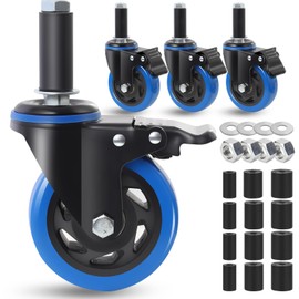 Enyke 4 Inch Prep Table Cater Wheels Set of 4, Threaded Swivel Expanding Stem Casters with Brake Fit 7/8", 1", 1-1/2", or 1-5/8" ID Tube Leg for Stainless Steel Table, Cart