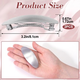 Incinkod 2 Pcs 3 Inch Oval French Barrette Hair Clips, Metal French Barrettes, Vintage Silver Hair Barrettes, Large Barrettes for Women, Long Hair, Wedding, Prom