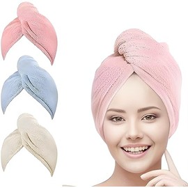 BEE VIBES Toalla de Microfibra para Cabello 3 Pack – Turbante de Secado Rápido con Botón, Gorro Suave y Absorbente para Mujeres, Ideal para Baño, SPA,
