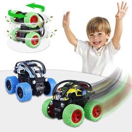 Moocuca Pack of 2 Monster Truck, Friction-Operated Pull Back Toy Car, 360 Degree Rotating Inertia Powered Vehicles, Monster Truck for Boys from 3 Years