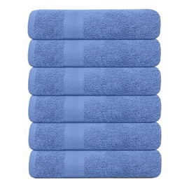 KAHAF COLLECTION Pack of 6 Bath Towels 27 x 54 Inches, 100% Cotton, Larger & Lighter Weight, Quicker to Dry, Super Soft and Absorbent, Perfect for Bathroom (Blue, Pack of 6 (27''x54''))