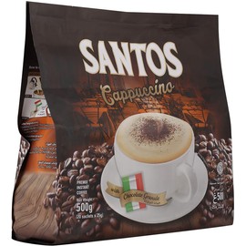 Santos Cappuccino Premix Instant Coffee 3-in-1 with Chocolate Granule Made of Cocoa Powder and Palm Sugar (Wrapped Separately) - Net Weight 500g (20 Sachets in Each Pack x 25g) – Pack of 2