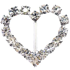 10 Pieces - Diamante Rhinestone Buckles Small 20mm x 18mm Heart Shaped Silver Grade A Ribbon Slider Wedding Invitation Decoration Embellishment