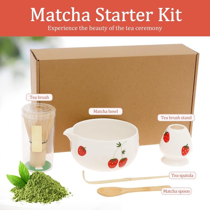 Matcha Whisk Set, 5 Pcs Matcha Bowl with Spout and