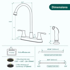 Kitchen Faucet with Sprayer, Stainless Steel Kitchen Sink Faucet, 4 Hole 8 Inch Centerset RV Faucet for Kitchen Sink, Matte Black Kitchen Faucet with Side Sprayer