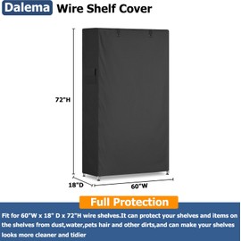 Dalema Waterproof Shelf Cover,600D Heavy Duty Dustproof Storage Wire Rack Covers,Outdoor Shelving Covers for Wire Shelves with Zipper 60''x18''x72'',Black
