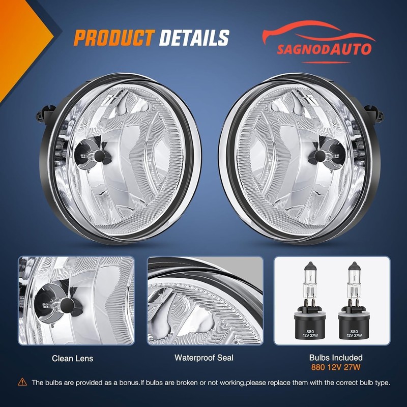 Sagnod Auto Fog Lights Set Compatible with 2007-2013 GMC Sierra