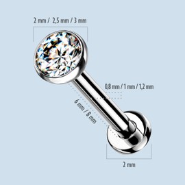 Stachelkleid Labret Piercing Titanium Zirconia Silver Push-in Without Thread Cartilage Helix Tragus Stud Tragus Lip Universal Piercing Ball Flat, Titanium