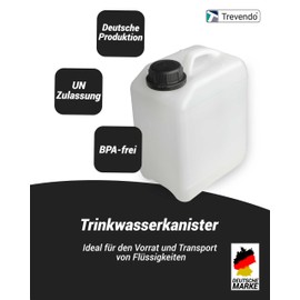 Trevendo Set of 4 water canisters, empty canisters, plastic canister (2.5 litres), food-safe and BPA-free, includes 1 outlet tap and screw caps and 5 labelling labels