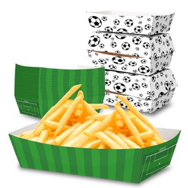 KERINGO No Folding Required 50 Pack 3Lb Soccer Party Decorations Soccer Plates Soccer Paper Food Trays Party Supplies Soccer Disposable Serving Boats for Soccer Party Decorations