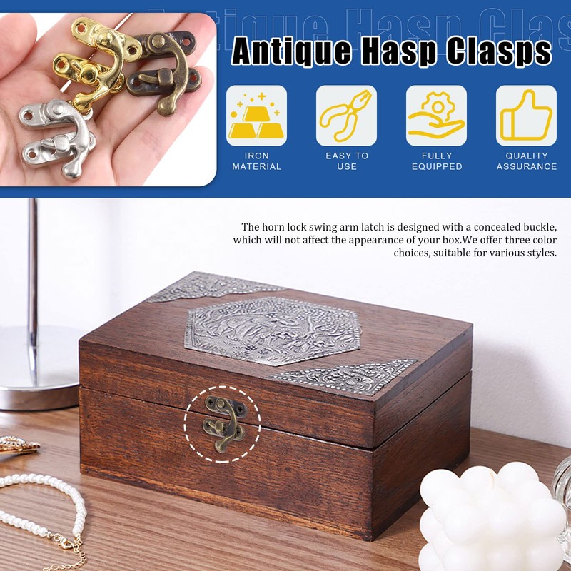Glarks 20 Sets Antique Right Latch Hook Hasp Horn Lock