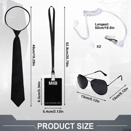 Graplan 5 PCS Agent Costume Accessories Set, Security Guard Accessories, Secret Agent Fancy Dress Kit with Black Sunglasses, Zip Tie, Earpiece, ID Card for Men, Women and Children