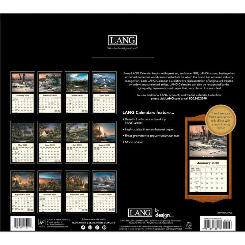 Lang Terry Redlin 2026 Wall Calendar – 12-Month Calendar with