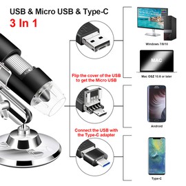 cainda USB Microscope Camera 40X to 1000X, ByCainda Digital Microscope with Metal Stand & Carrying Case Compatible with Android Windows Linux Mac, Portable Microscope Camera for Kids Students Adults