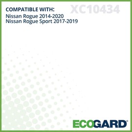 ECOGARD XC10434 Filtro de aire de cabina premium compatible con Nissan Rogue 2014-2020, Rogue Sport 2017-2019