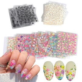 30 Sheets Flower Nail Art Sticker Mix Black White Colorful Floral Nail Decals Love Heart Rose Daisy Design 3D Self-Adhesive Nail Art Sticker Decoration for Women Manicure Supplies Spring Summer