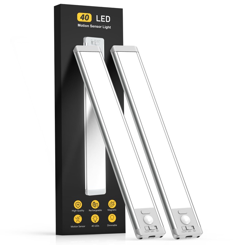 MCGOR 10inch Under Cabinet Lighting, 2 Pack Rechargeable Motion Sensor
